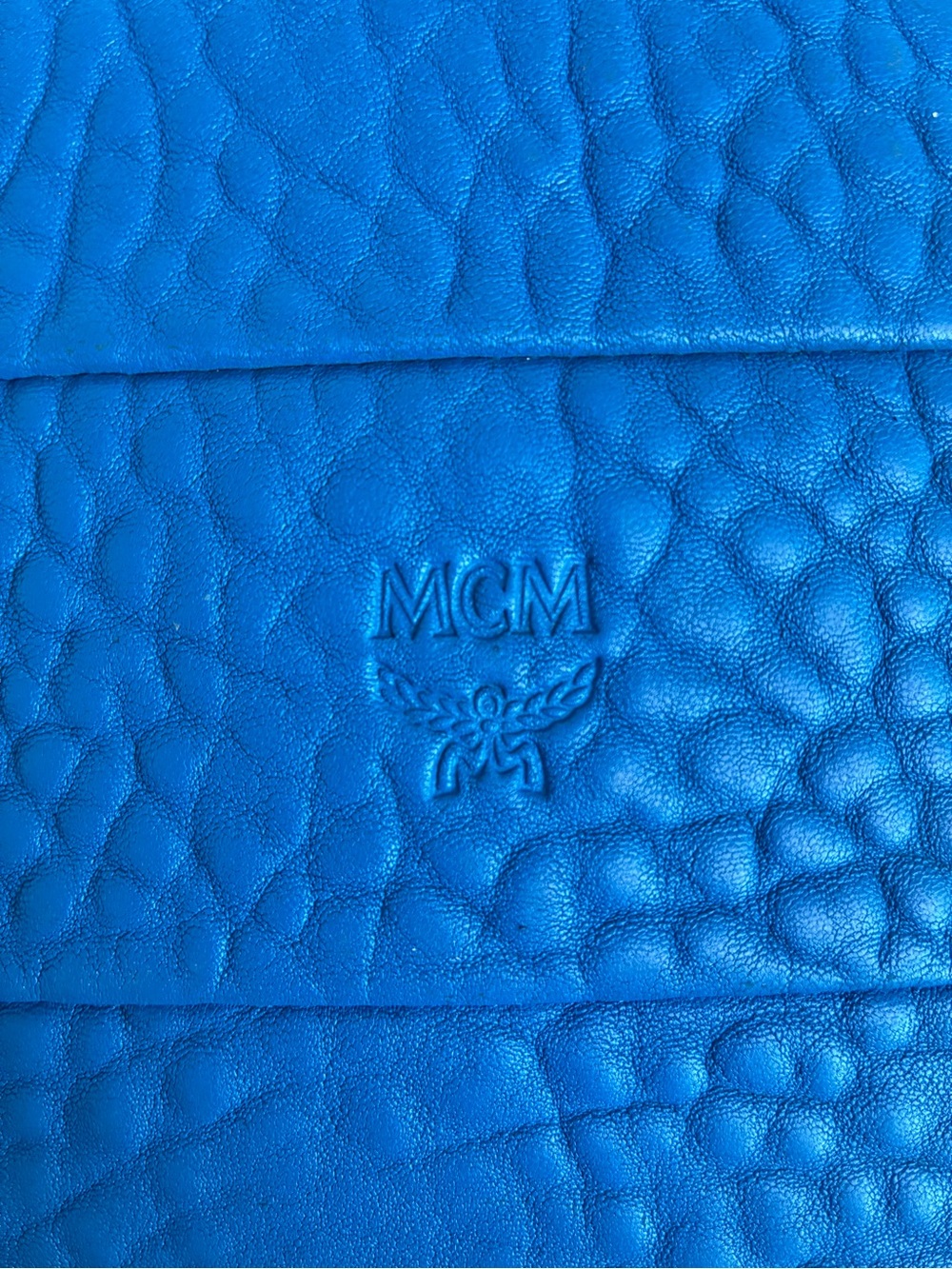 MCM Blue Pebbled Leather Studded Satchel Crossbody Bag Gold Hardware - Picture 13 of 13